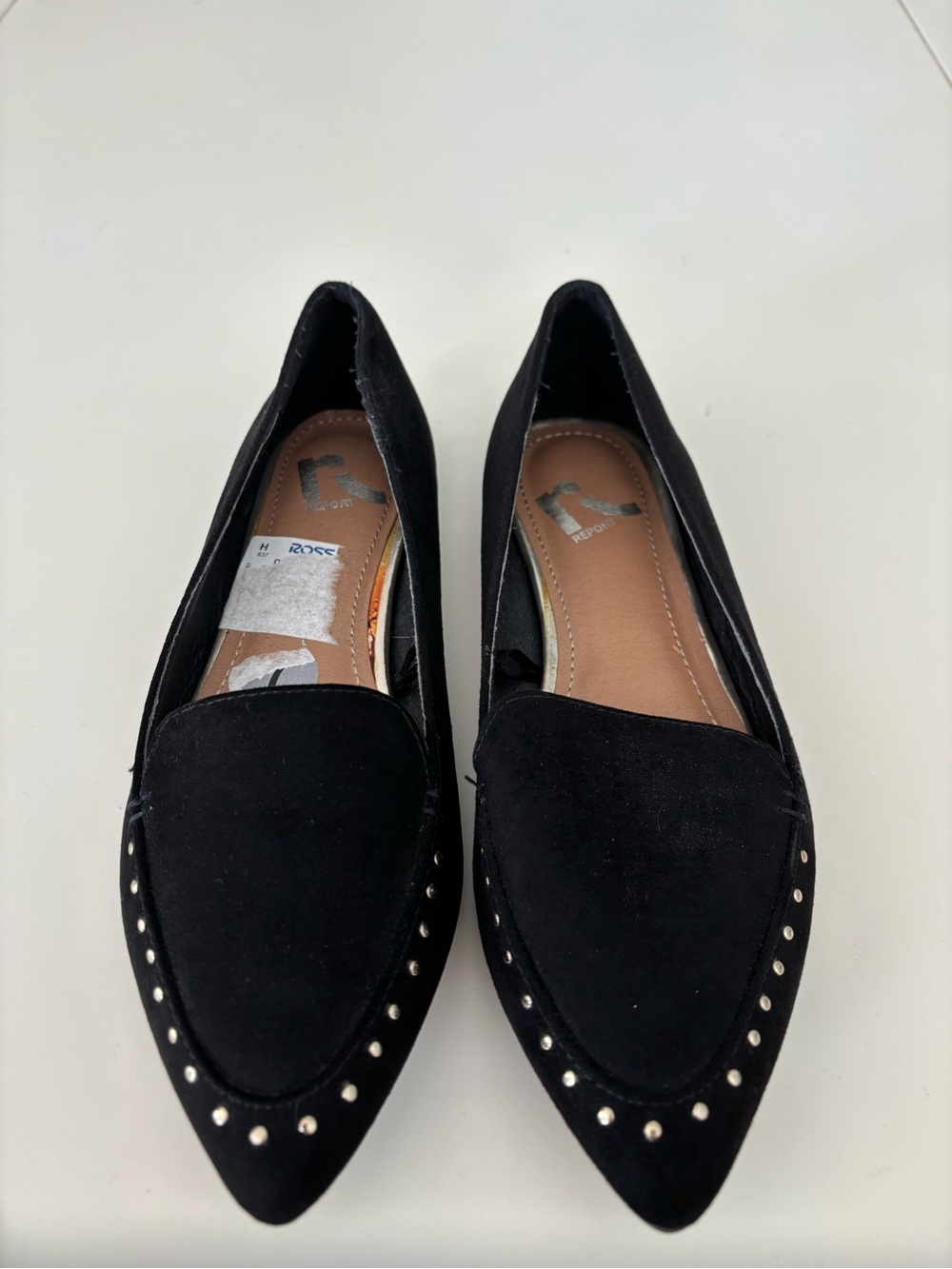 Report Black Studded Pointed-Toe Flats 7